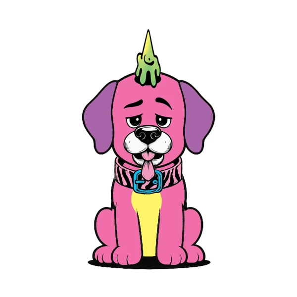 Pink and purple dog with a green melting horn
