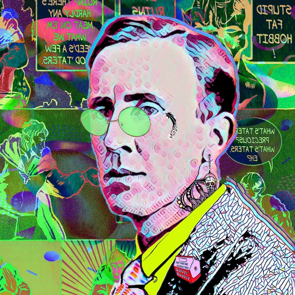 Tolkien 49: Small green round glasses and a dangling earring