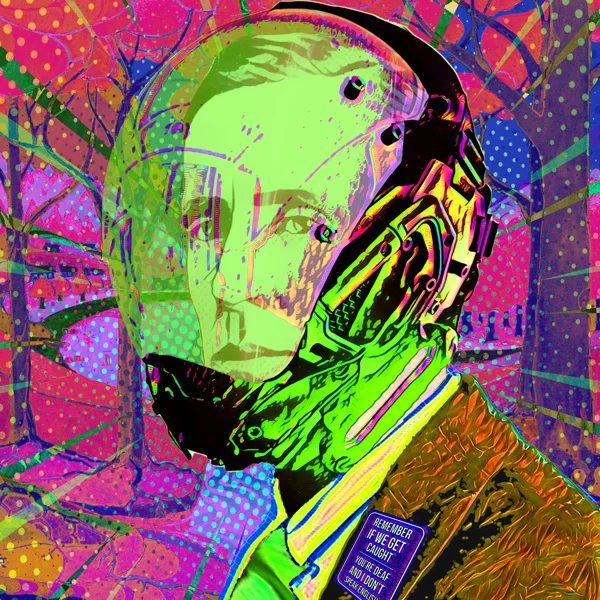Tolkien 75: A full futuristic helmet with a bright green visor