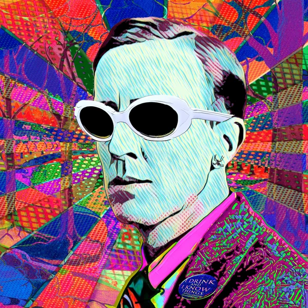 Tolkien 84: White sunglasses and a pale blue textured face