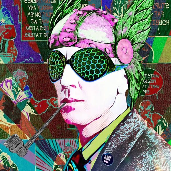 Tolkien 85: A pink winged helmet and green honeycomb glasses