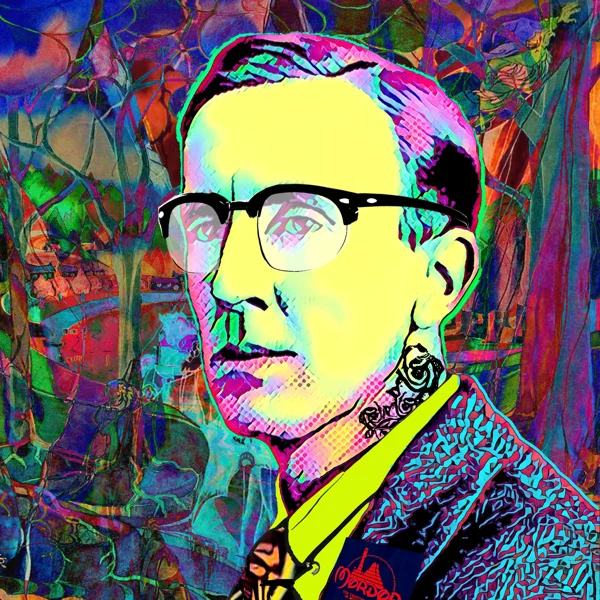 Tolkien 86: Black glasses with a yellow face and patterned neck