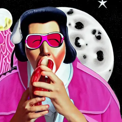 Pink Elvis, surreal pop-art composition