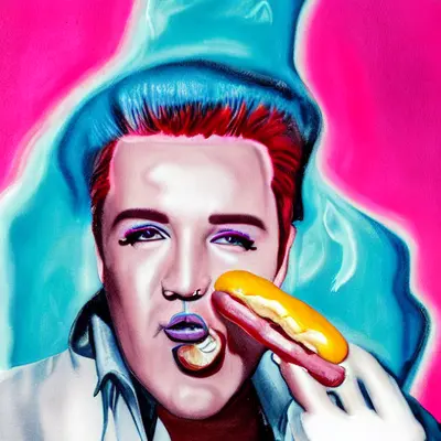 Pink Elvis, surreal pop-art composition