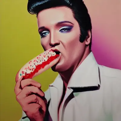 Pink Elvis, surreal pop-art composition