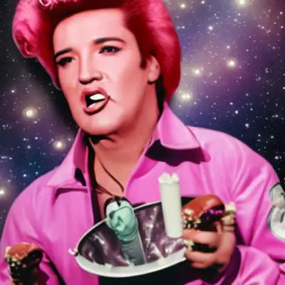 Pink Elvis, surreal pop-art composition