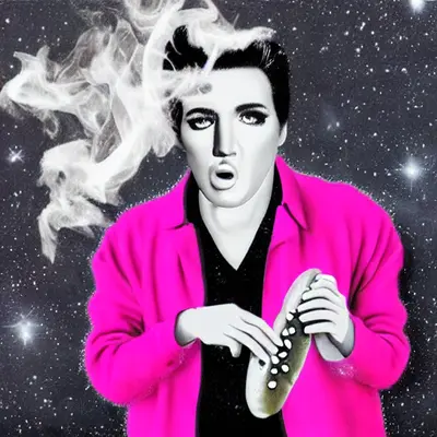 Pink Elvis, surreal pop-art composition