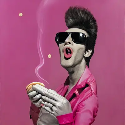 Pink Elvis, surreal pop-art composition