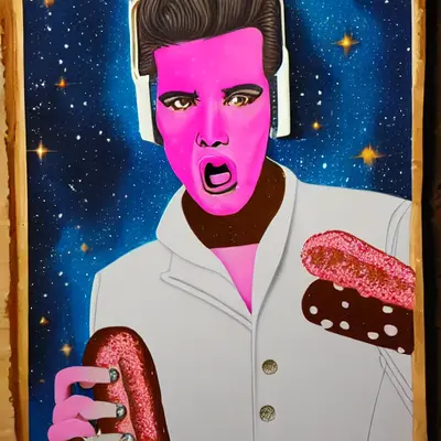 Pink Elvis, surreal pop-art composition