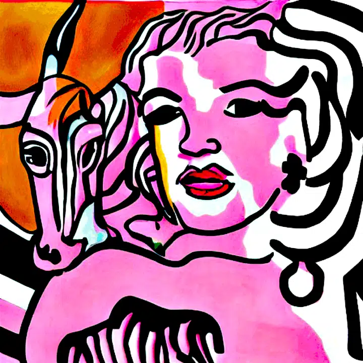 Pink Marilyn — a surreal composition in pink, with Marilyn Monroe and Art Deco imagery
