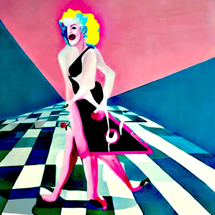 Pink Marilyn — a surreal composition in pink, with Marilyn Monroe and Art Deco imagery