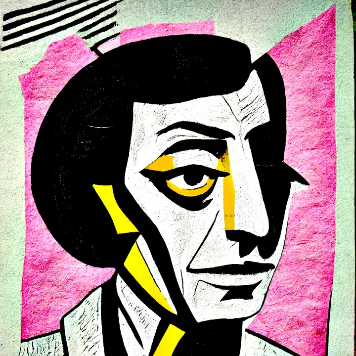Side-parted portrait against pink and pale green