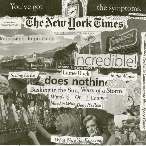Newspaper collage, February 5th, 2008
